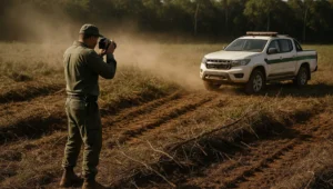 Faixa de vegetação rasteira derrubada em primeiro plano e mata alta intocada ao fundo, cena que ilustra o conceito de floresta