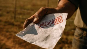 Mao suja de terra segura documento do processo administrativo com carimbo vermelho de prescrito, ao ar livre